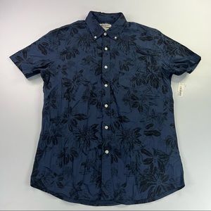 Goodthreads Mens Large Slim-Fit Poplin Navy Floral Print Short Sleeve Shirt New